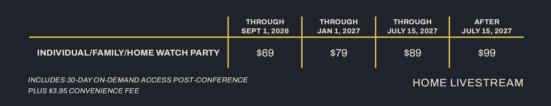 2027 Watch at Home 1613 Men's Conference Pricing